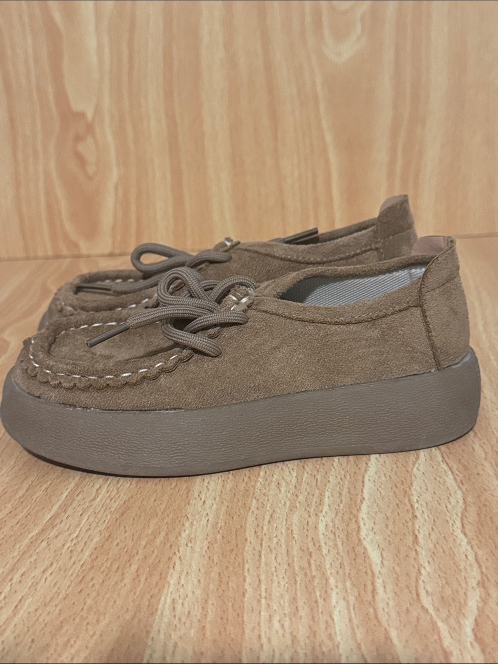 Kids Brown Suede Lace Moccasin Slip-On Shoes
